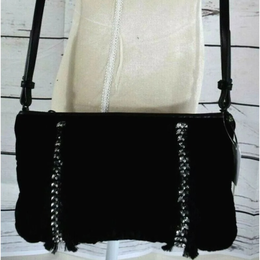 NEW Sam Edelman Embellished Velvet w/rhinestones Crossbody Black Purse CC slots